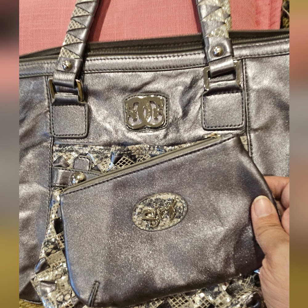 Original by Sharif 1827 Metallic Snakeskin Satchel/tote & Wristlet